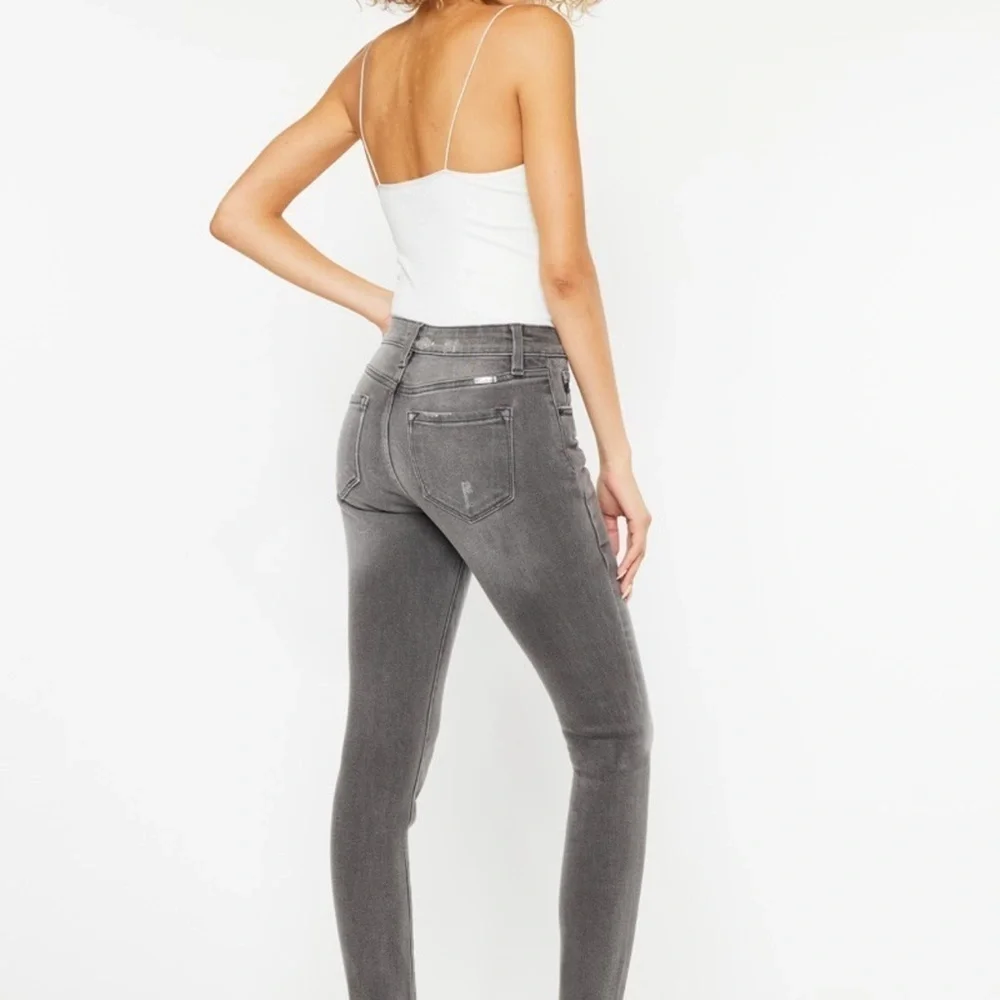 Kan Can High Rise Hem Detail Ankle Skinny Distress Jeans
